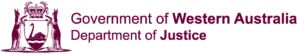 A purple logo for WA Department of Justice